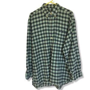 Evergreen Men's Plaid Flannel Button Down Collar Shirt in Large 100% Cotton